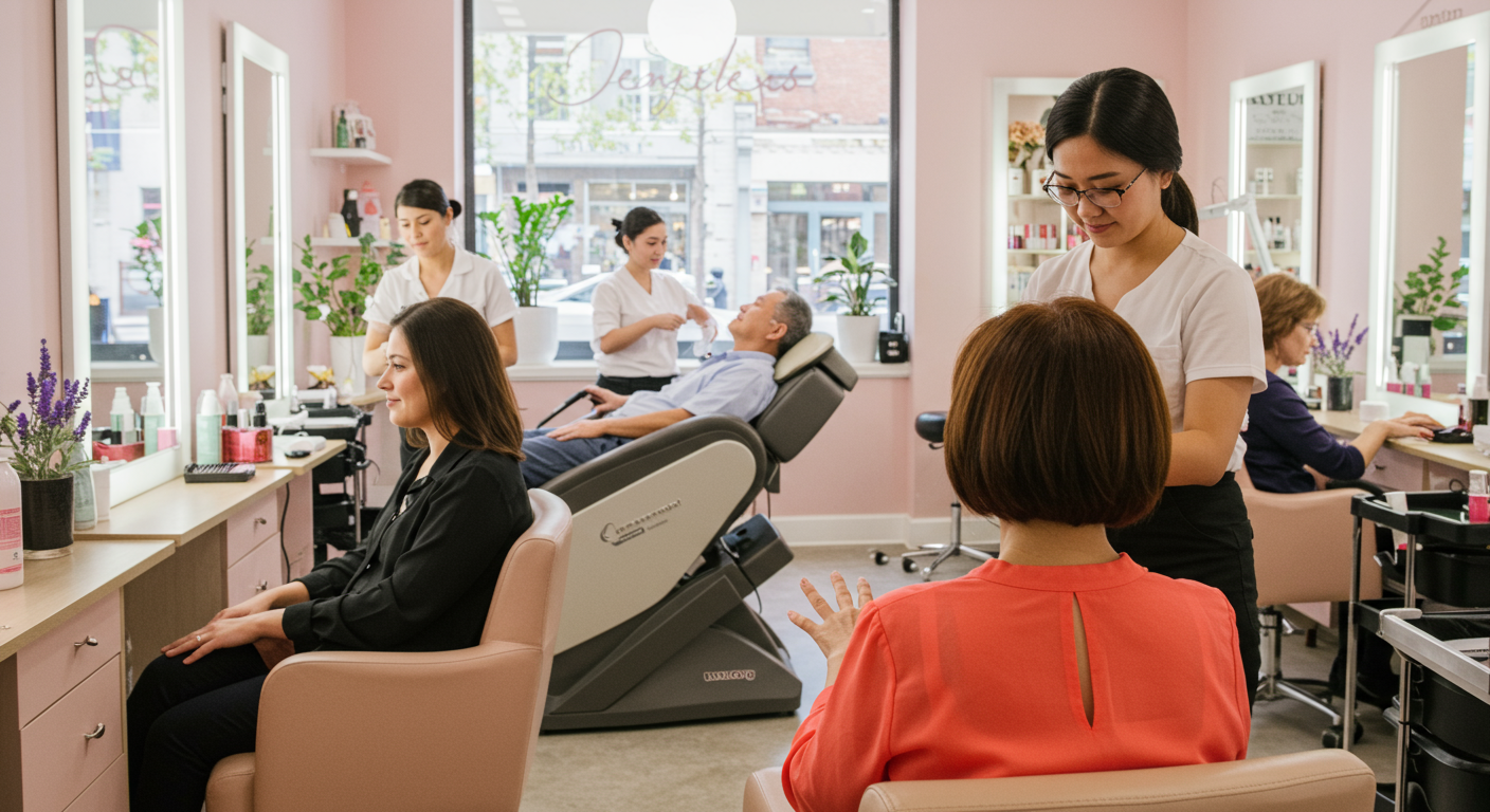 Salon de beauté accueillant avec clients